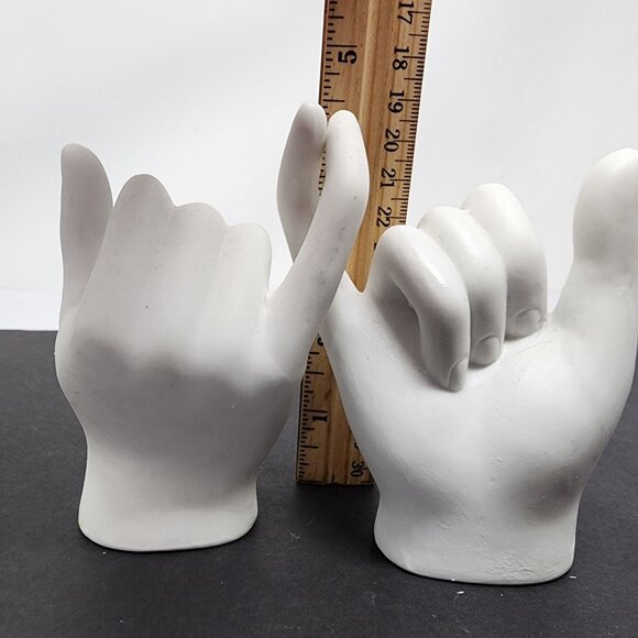 Ceramic Hand Gesture Salt & Pepper Shakers Set White Matte Modern Art - Picture 6 of 6